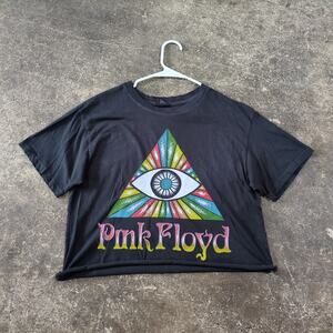 Pink Floyd Crop Top Shirt Womens S Black Cropped Retro Dark Side of the Moon